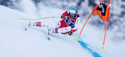 Vincent Kriechmayr auf der Hahnenkamm-Abfahrt 2024 in Kitzbühel
