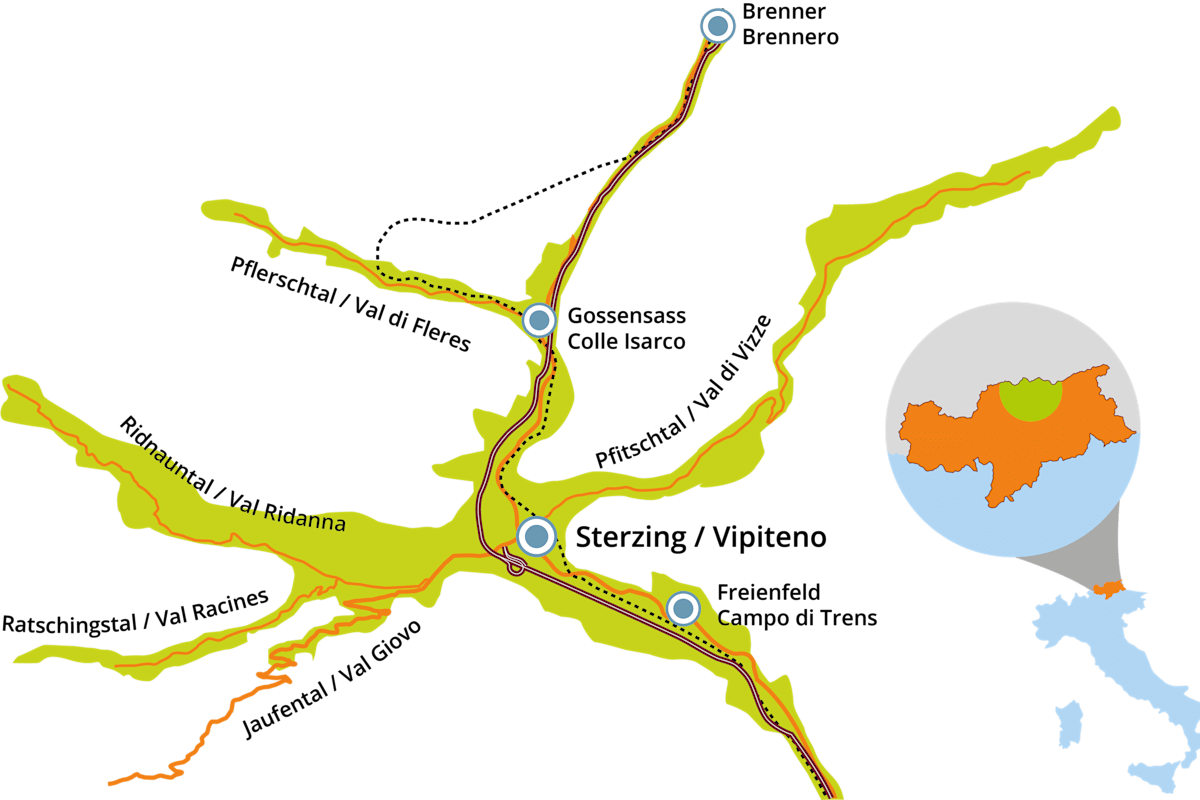 Karte der Ferienregion Sterzing-Ratschings-Gossensass