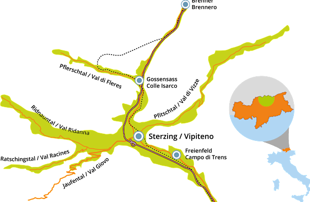 Karte der Ferienregion Sterzing-Ratschings-Gossensass