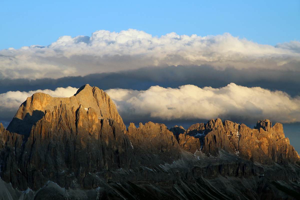 Rosengarten-Gruppe in den Dolomiten, vom Schlernhaus fotografiert