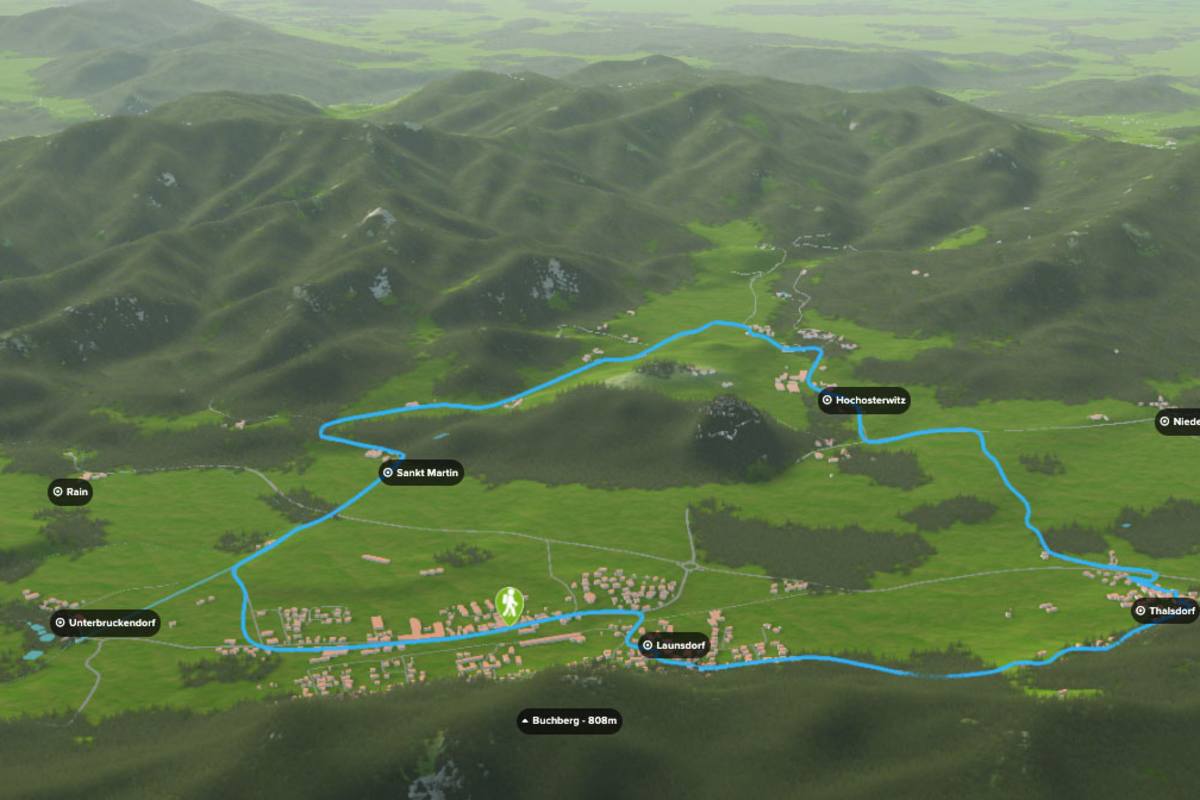 3D-Kartenausschnitt der Wanderung rund um die Burg Hochosterwitz in Kärnten