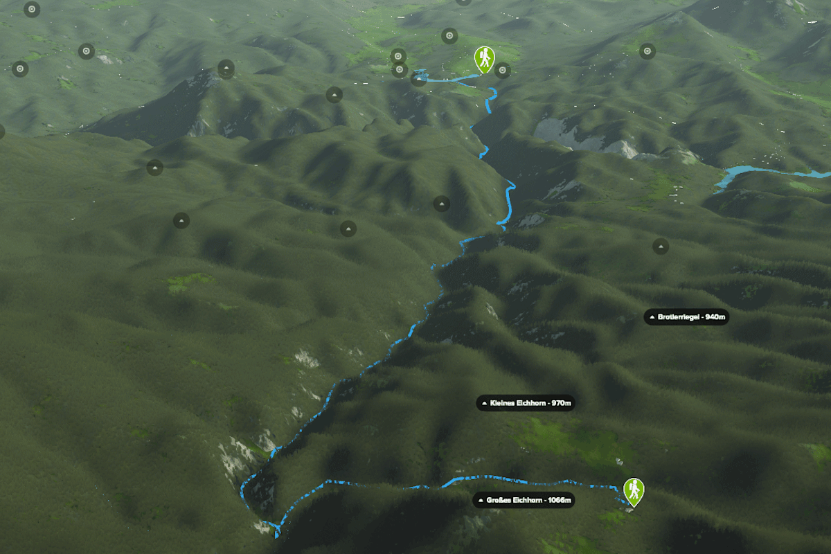 3D-Kartenausschnitt der Wanderung durch die Ötschergräben in Niederösterreich