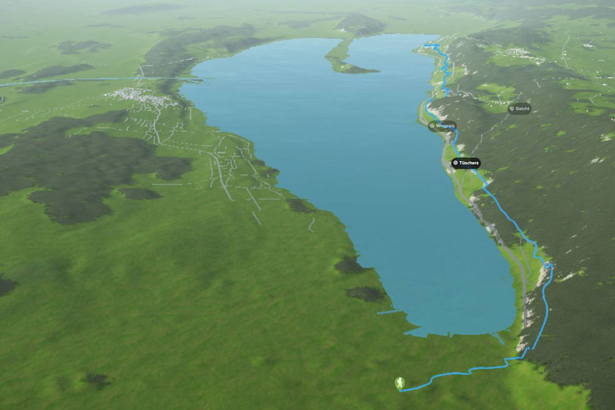 3D-Kartenausschnitt der Wanderung durch die Rebberge am Bielersee im Kanton Bern