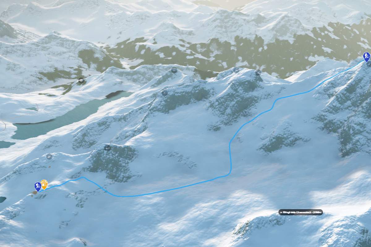 3D-Kartenausschnitt der Skihochtour auf den Piz Palü in der Bernina-Gruppe