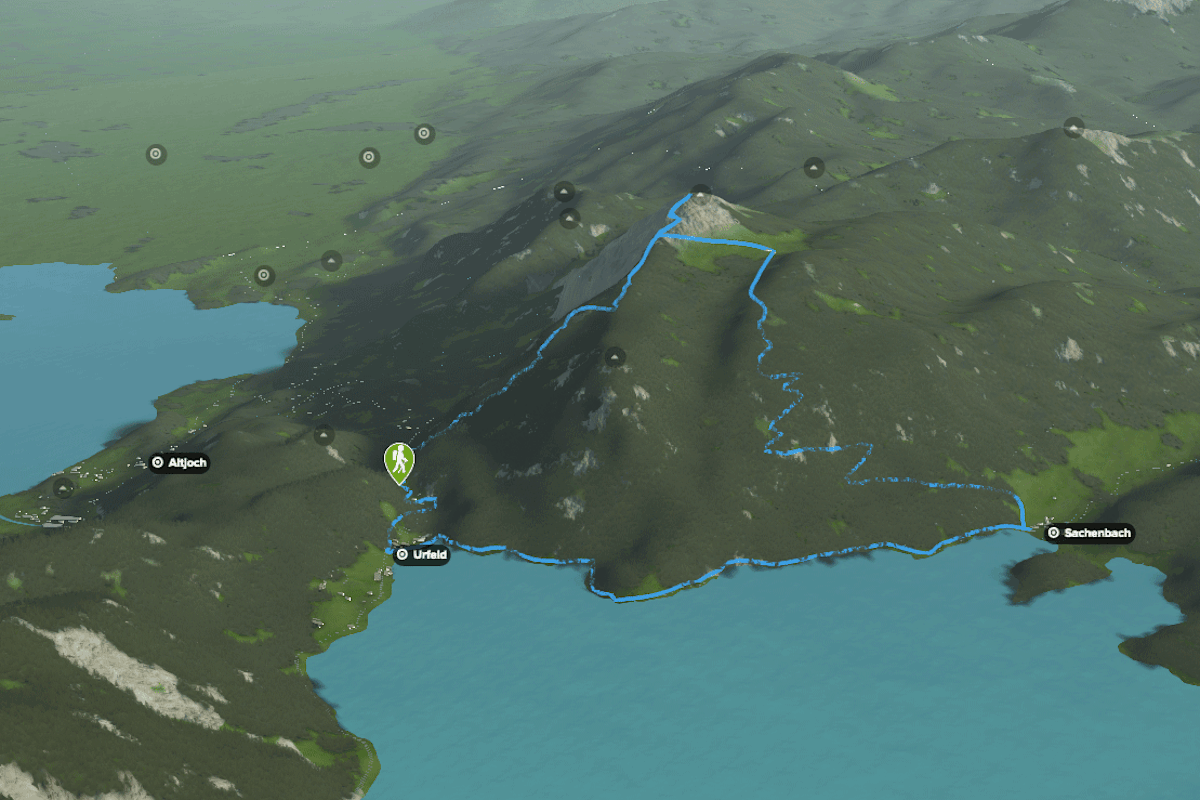 3D-Kartenausschnitt der Wanderung auf den Jochberg am Walchensee in Bayern