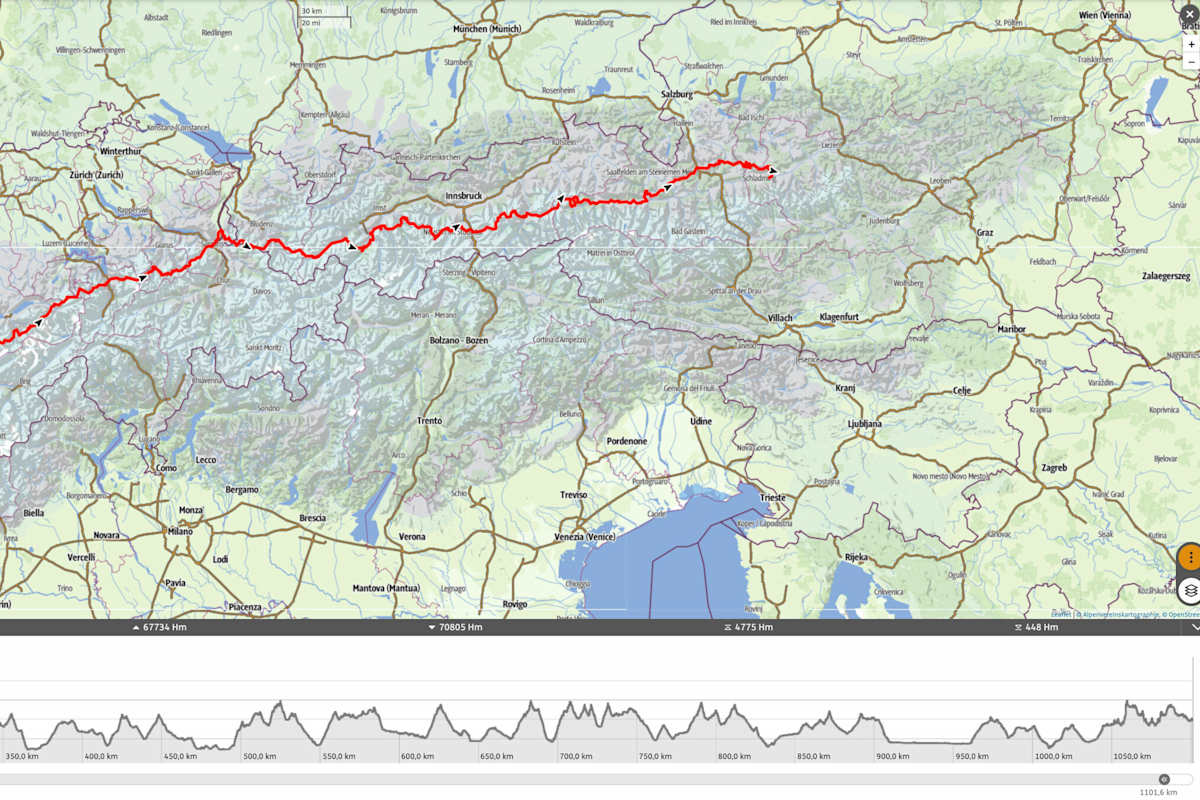 Die geplante Route der Alpen-Tour