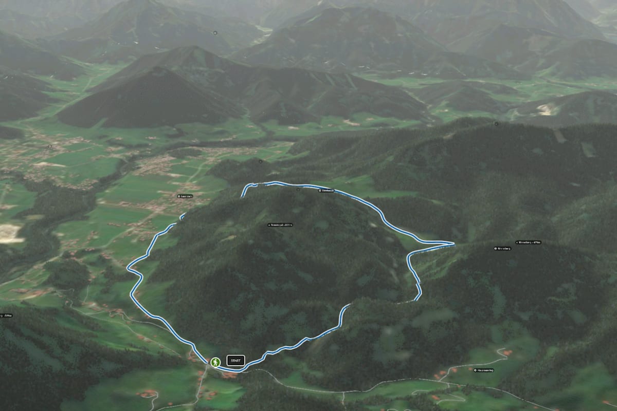 3D-Kartenausschnitt der einfachen Tour zum Rinnerberger Wasserfall