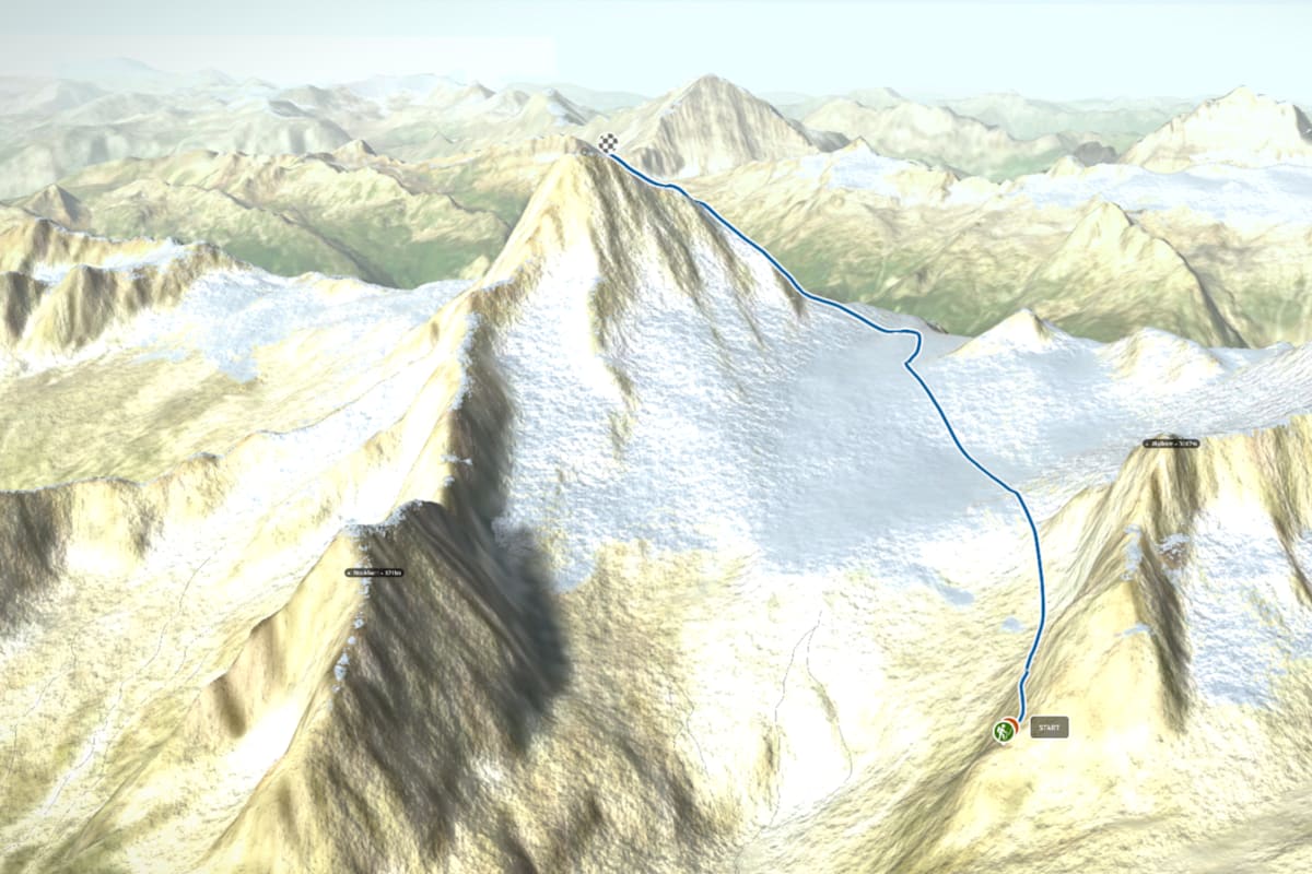 3D-Kartenausschnitt der Hochtour Bietschhorn (3.934 m)