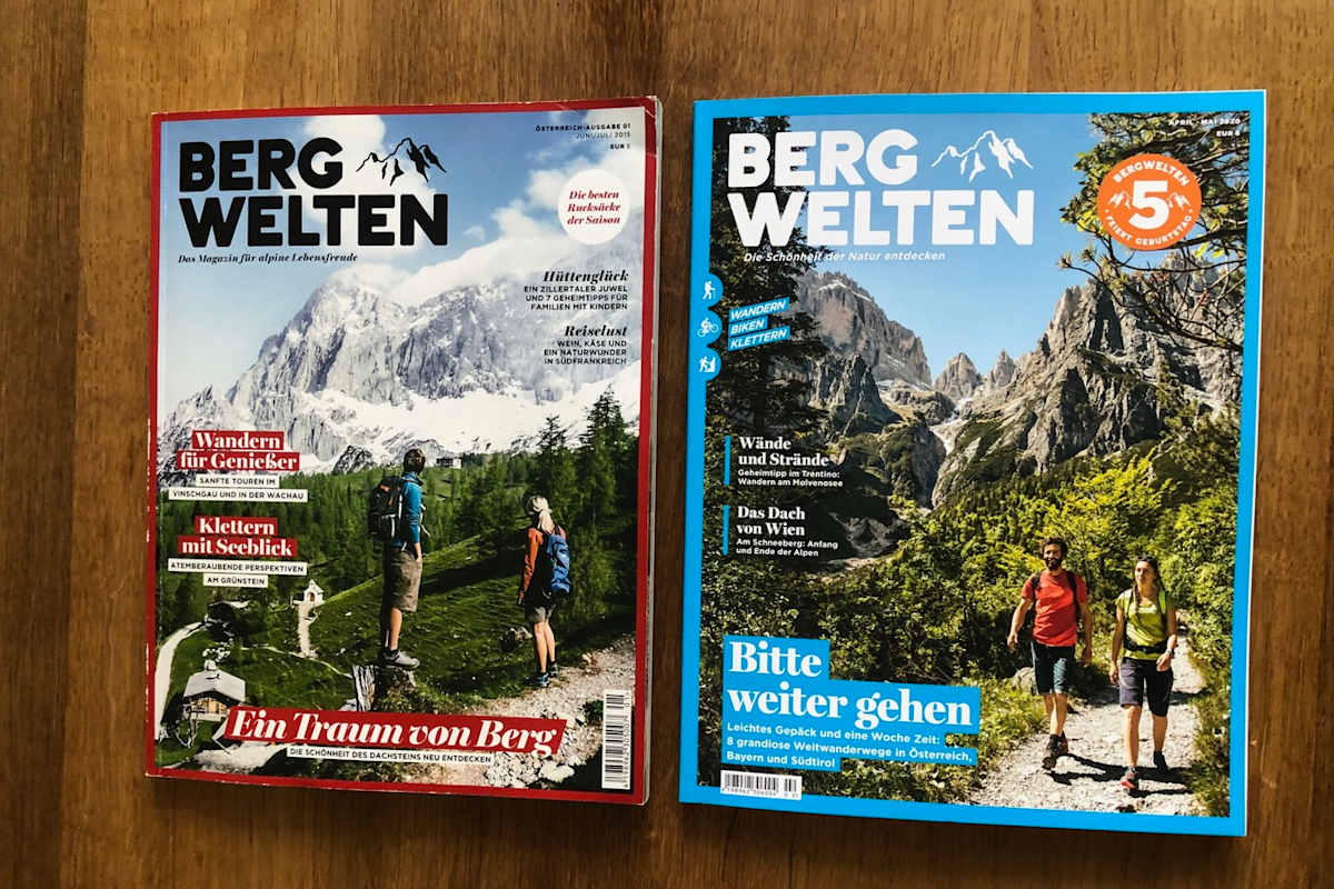 5 Jahre Bergwelten: Die erste und die aktuellste Ausgabe