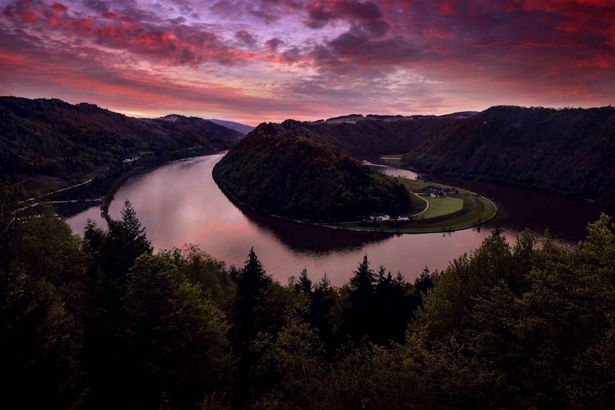 Die Schlögener Schlinge im Sonnenuntergang