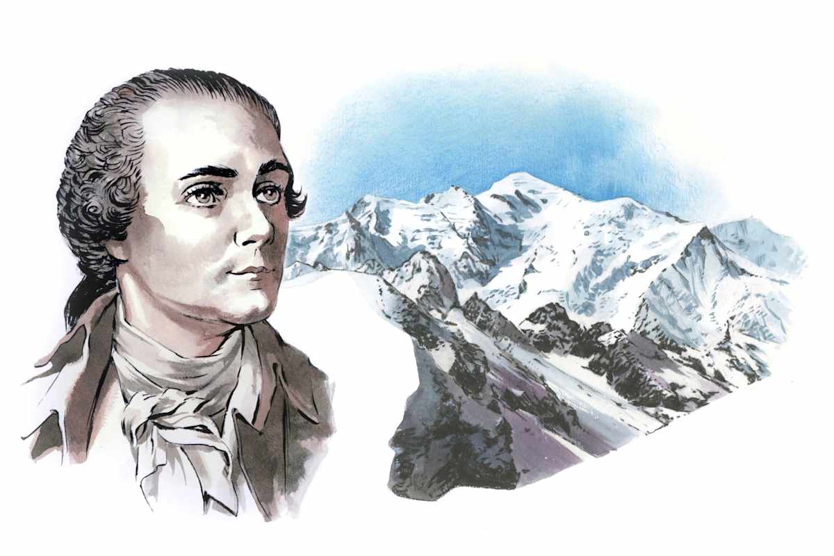 Horace-Bénédict de Saussure und dahinter die Berge