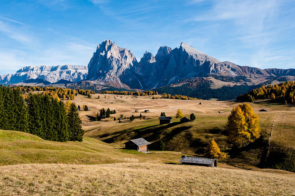 Der Ausblick auf die Dolomitenregion Seiser Alm.