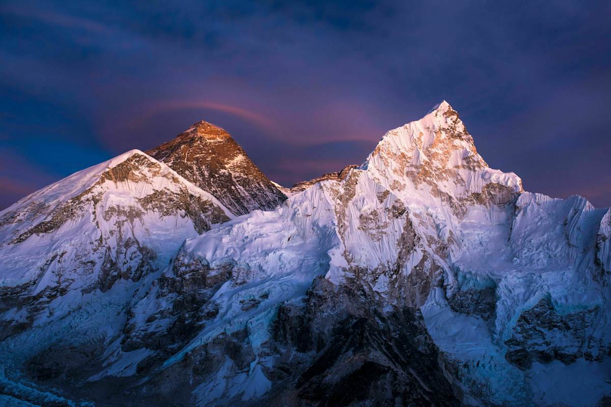 Das Panorama des Everest und seiner umliegenden Bergwelt