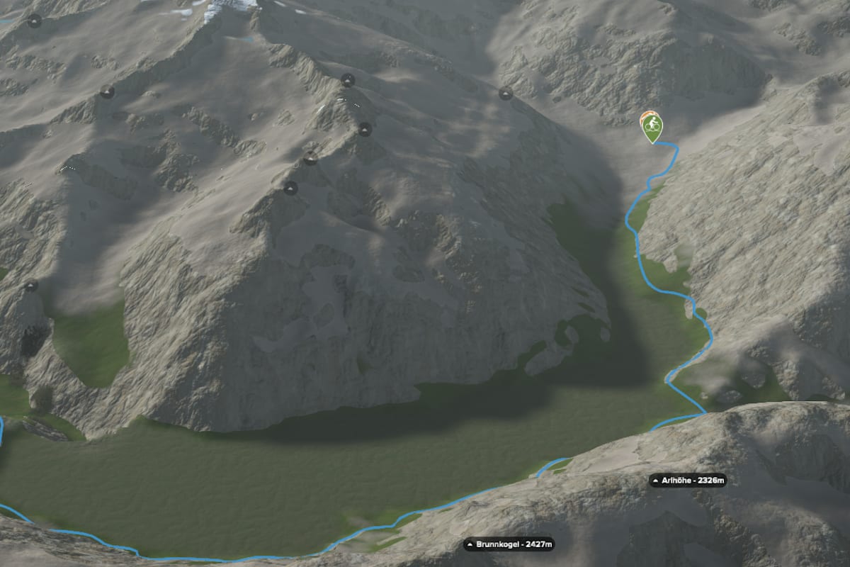 3D-Kartenausschnitt der Gravel-Bike-Tour