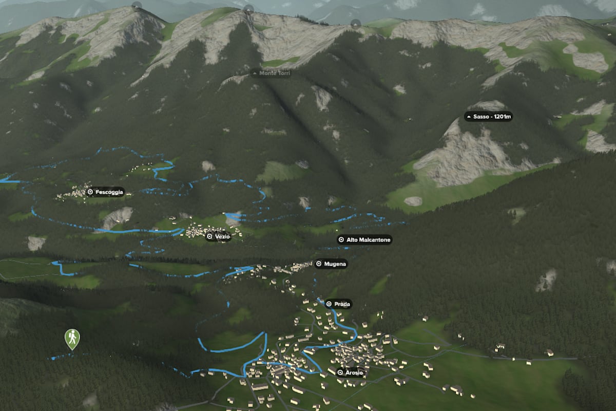 3D-Kartenausschnitt der stadtnahen Wanderung in der Gradiccioli-Bergkette im Kanton Tessin