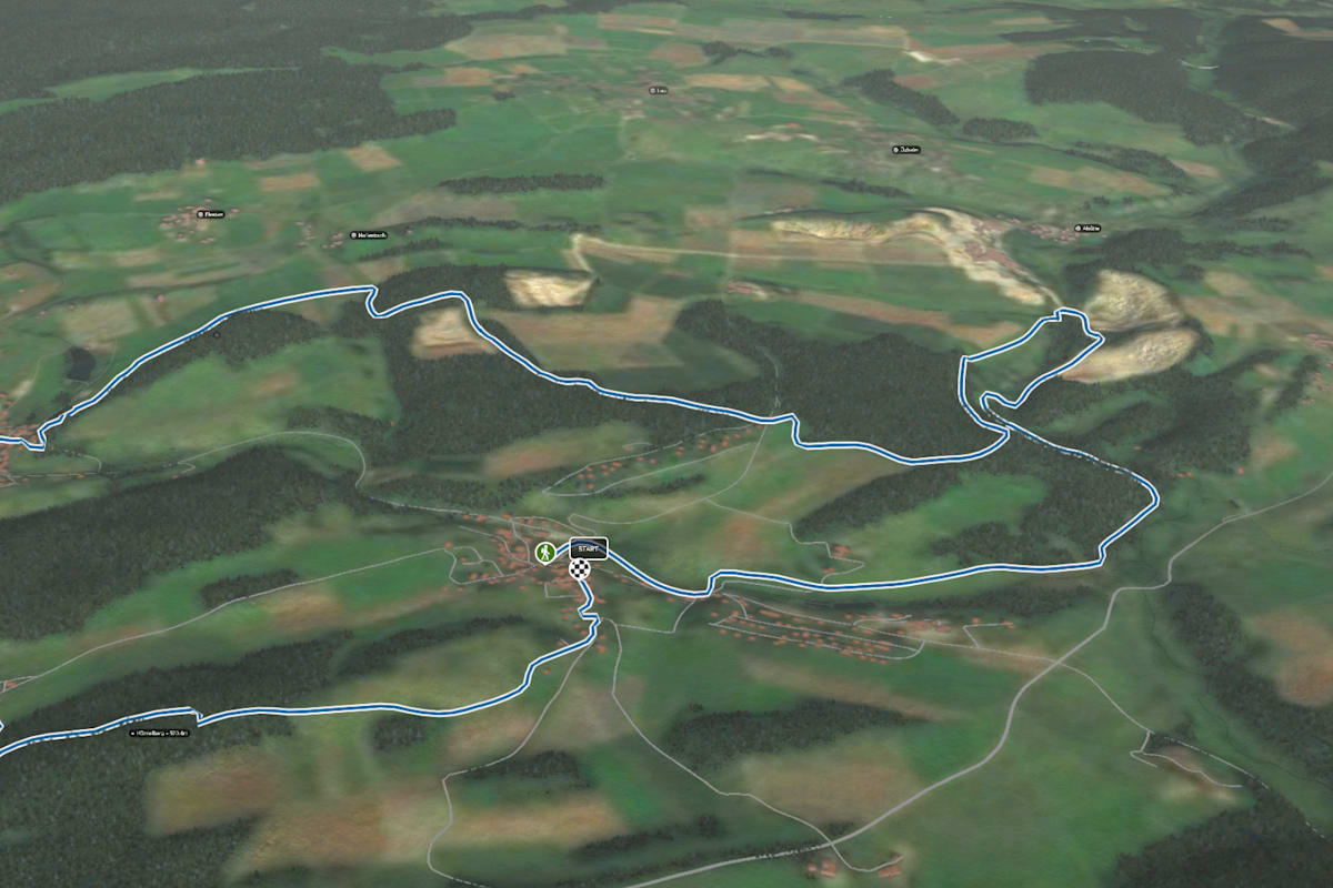 3D-Kartenausschnitt der Rundtour Dreimühlen-Wasserfall