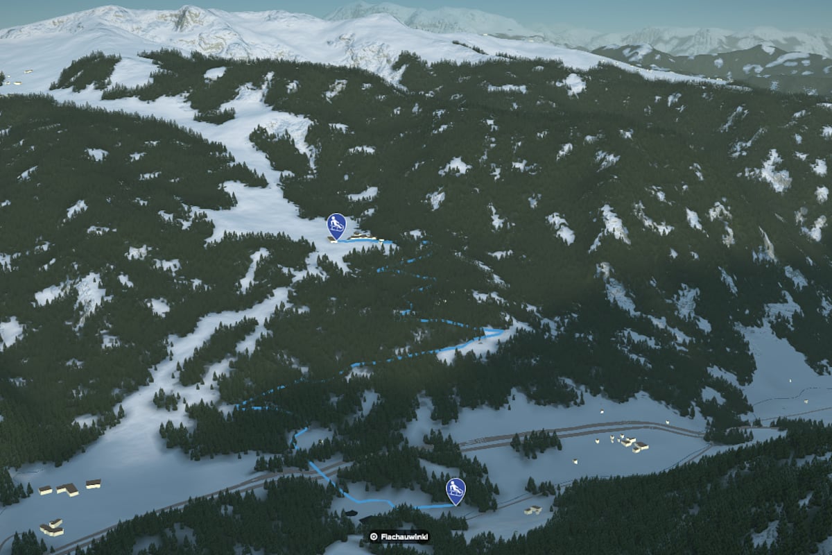 3D-Kartenausschnitt der Rodelbahn Winklalm in den Radstädter Tauern