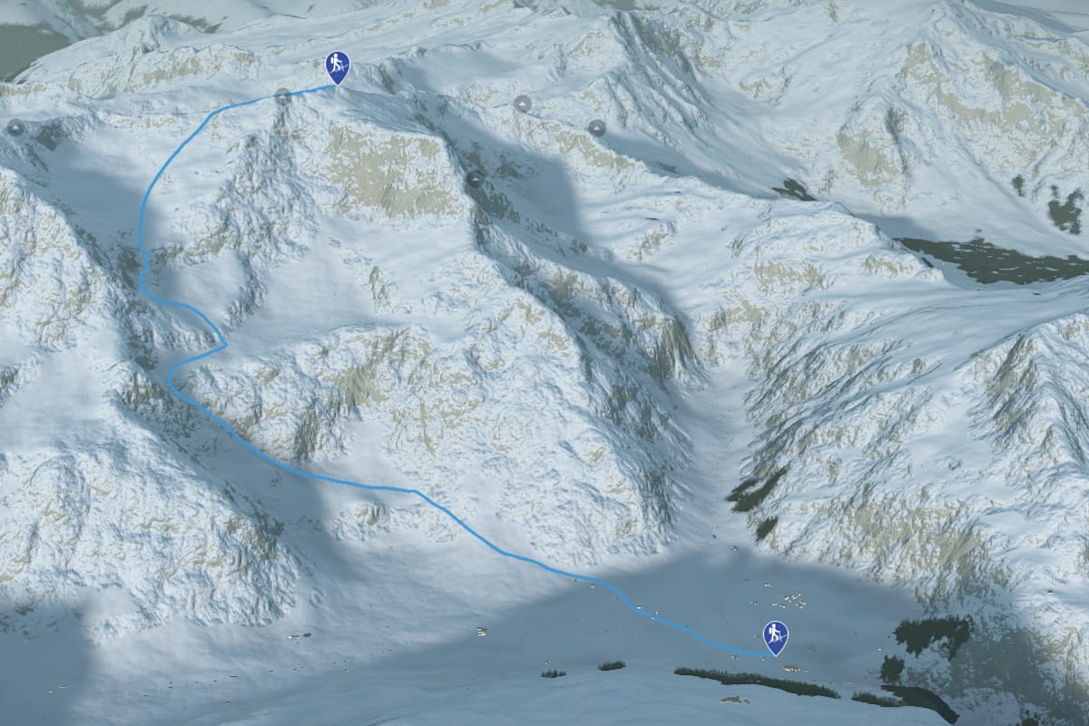 3D-Kartenausschnitt der Freerideabbfahrt Schareck