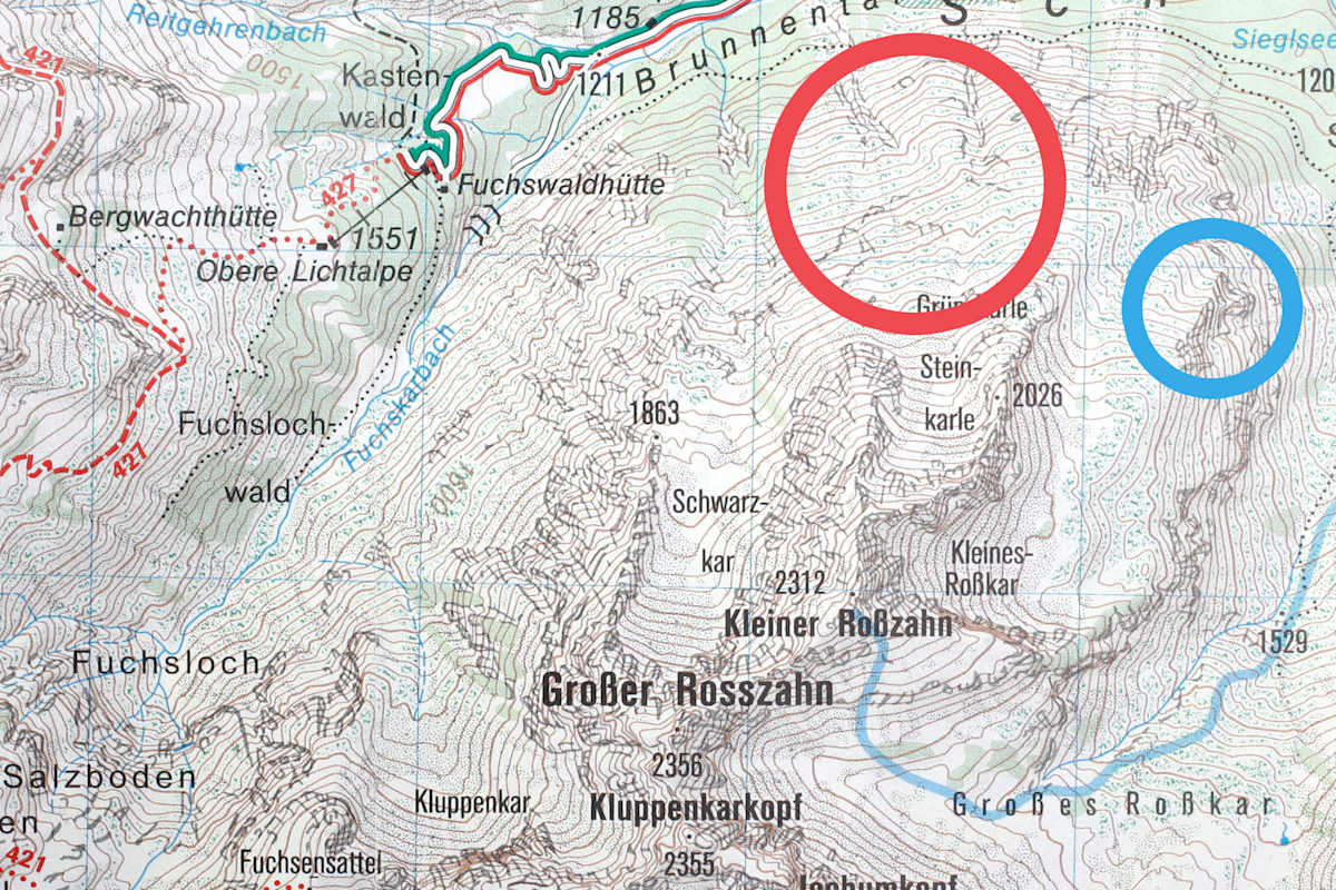 Wanderkarte: Höhenlinien