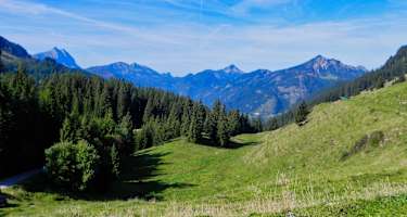 Bergpanorama von der Ackernalm in Richtung Hinteres Sonnwendjoch