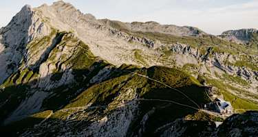 Blick auf das Berggasthaus Rotsteinpass