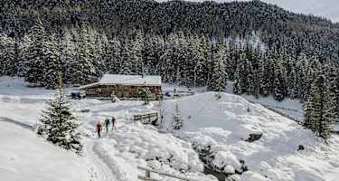 Die Winterwanderung führt von Oberwielenbach zur schön gelegenen Lercheralm.