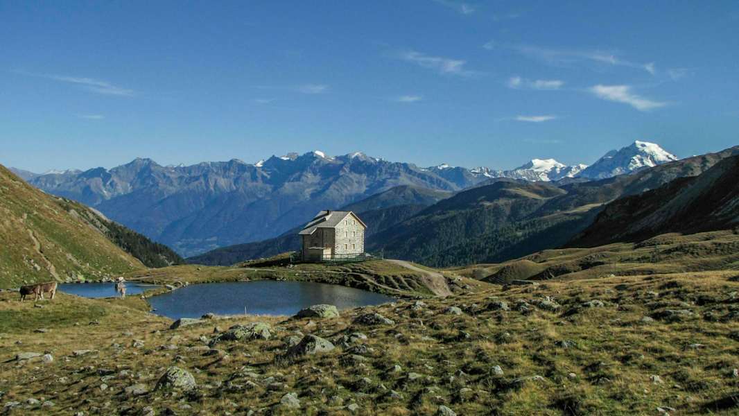Die Alte Pforzheimer Hütte steht direkt neben der Sesvennahütte.