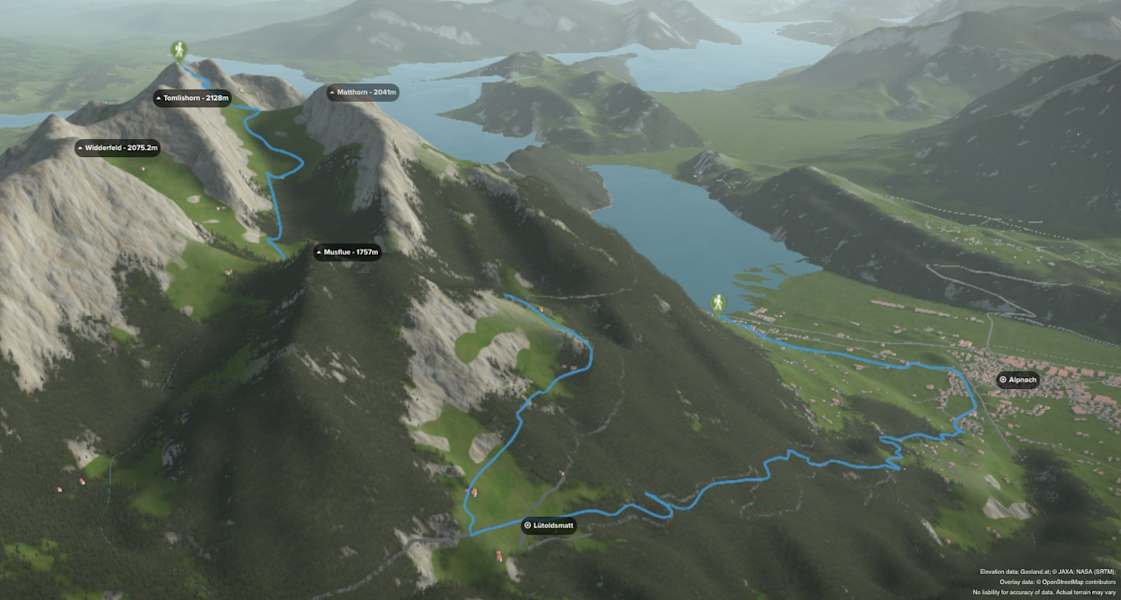3D Ansicht der Wanderung Alpnachstad - Lütoldsmatt - Pilatus Kulm