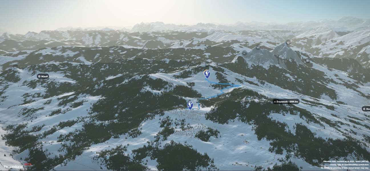 3-D-Ansicht der Winterwanderung zum Naturfreundehaus Hochstuckli von Mostelberg