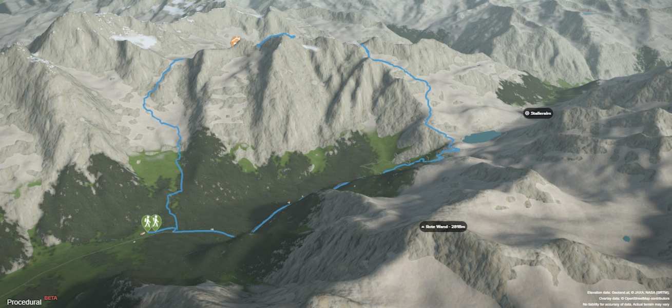 3-D-Ansicht der Wanderung rund um den Marzola
