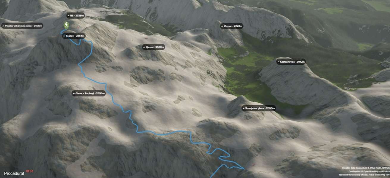3-D-Ansicht der Wanderung Trenta - Triglav