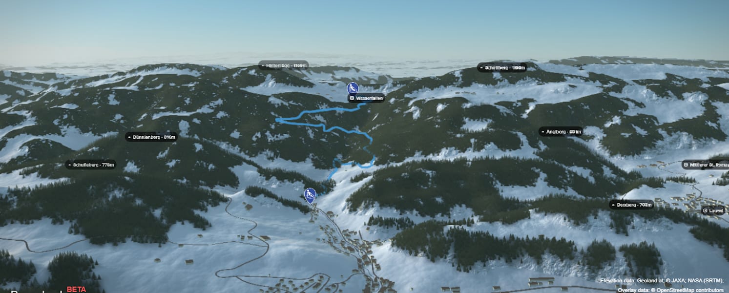 3-D-Ansicht der Rodelbahn am Wasserfallen