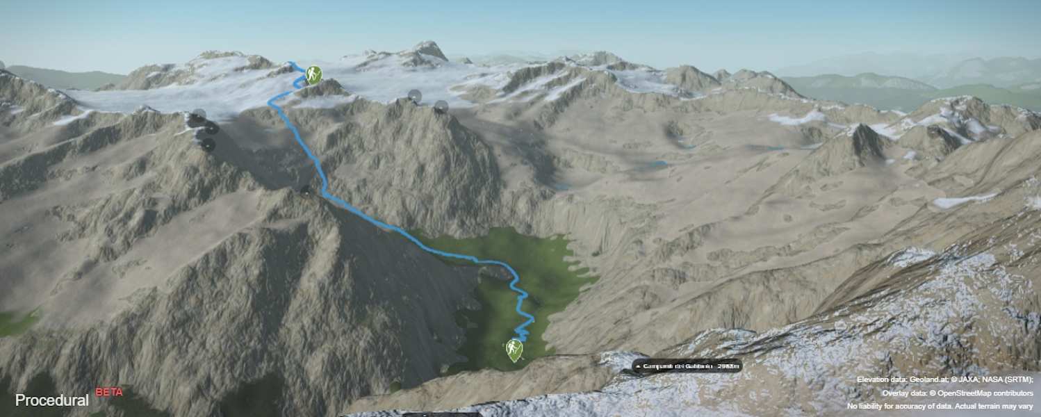 3-D-Ansicht der Hochtour zur Cresta della Croce