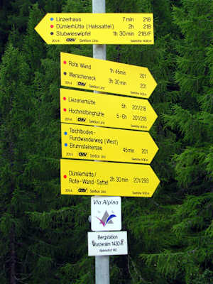 Schwierigkeits Wanderwege Wurzeralm Oberösterreich Schilder