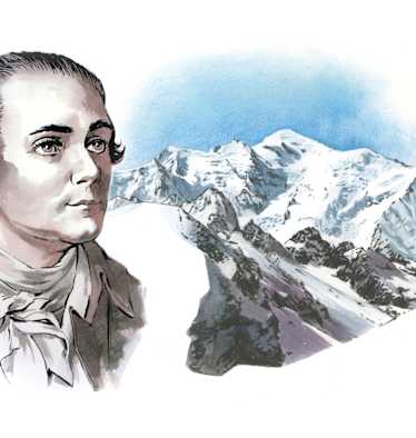 Horace-Bénédict de Saussure und dahinter die Berge
