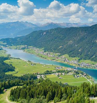 Luftaufnahme vom Weißensee in Kärnten