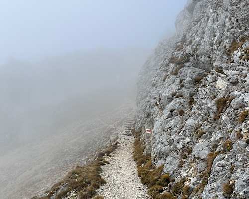 Nebel über dem Weg zur Rax