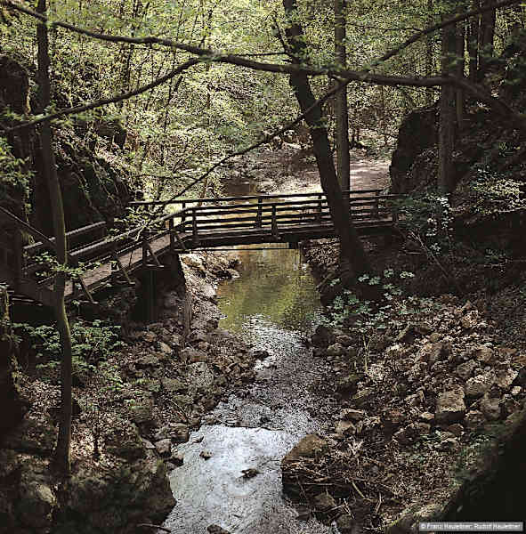 Die zwischen den Waldkuppen des Dürrenbergs („Kettenlus“) und des Eichbergs eingelagerte Johannesbachklamm wurde einst auch „Steinklaus“ genannt.