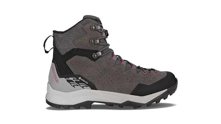 Der LOWA® EXPLORER GTX MID für Damen in der Farbe grau/pink.