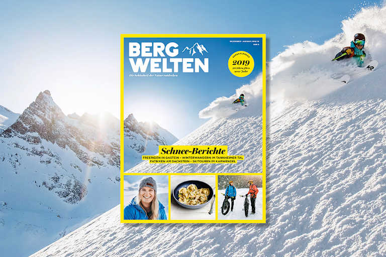 Überall im Zeitschriftenhandel: Das Bergwelten Magazin (Dezember/Jänner 2018/19)