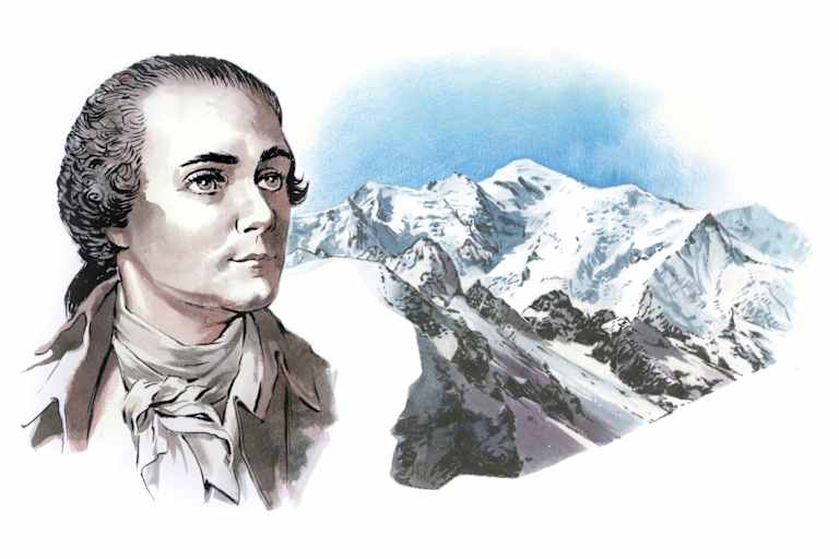 Horace-Bénédict de Saussure und dahinter die Berge