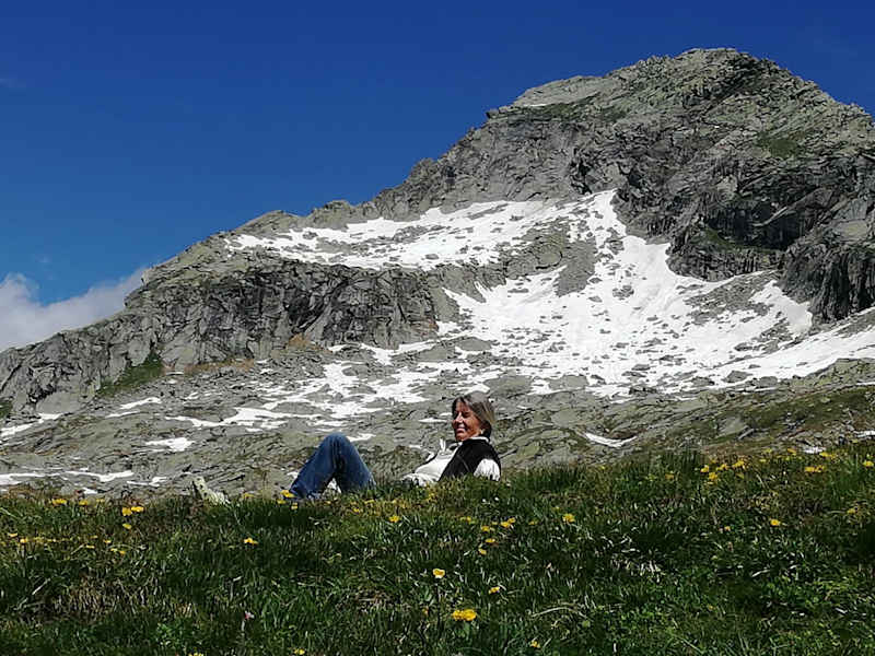 Blick von der Hütte auf den Klockerkarkopf, ital. Vetta d'Italia