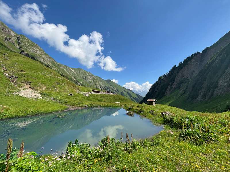 Die Baumgartalm mit kleinem Teich