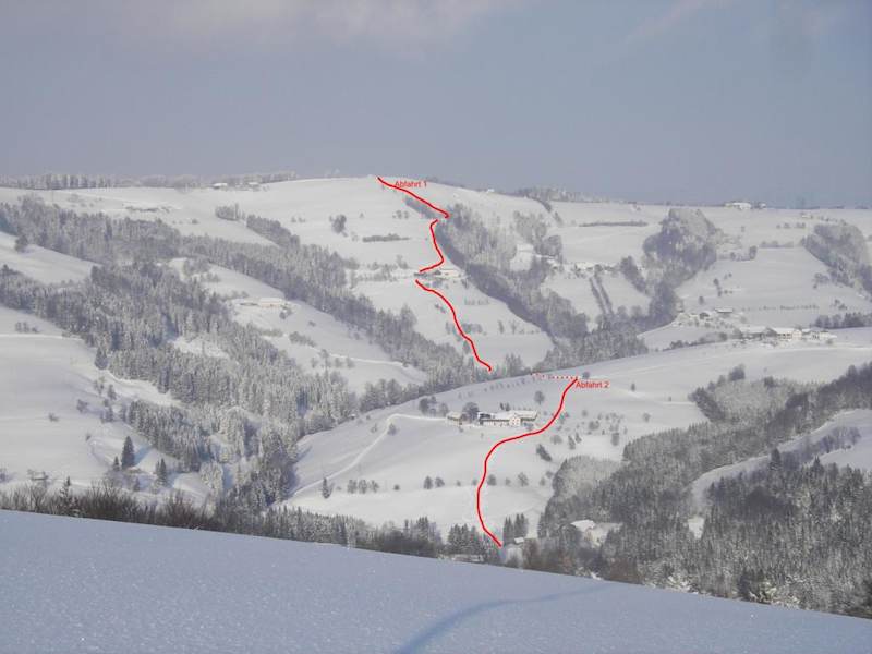 Abfahrt 1 von Doppel in den Luegergraben und Abfahrt 2 zum Stritzlödt-Bach
