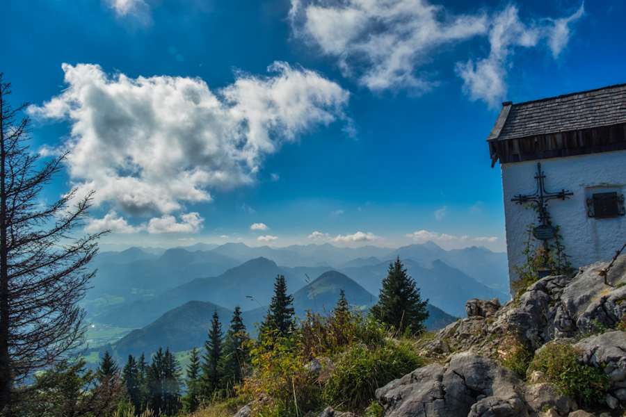 Spitzstein-Panorama über den bayerischen Alpen