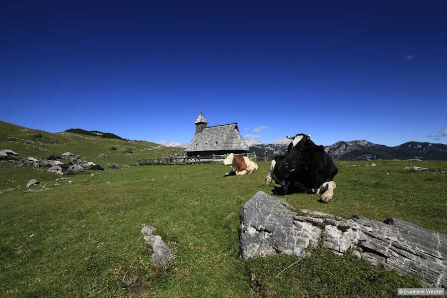 Von der auf einer Kuppe thronenden Kapelle Maria im Schnee (Kapela Marije Snežne) haben wir den schönsten Rundblick.