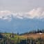 Blick vom Grazersteig aus zur Schneehitz Alm, dahinter die Gipfel der Wölzer Tauern.