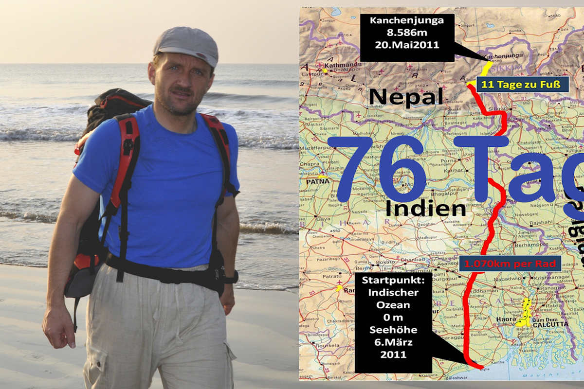 Christians Stangls Route auf den Kangchenjunga