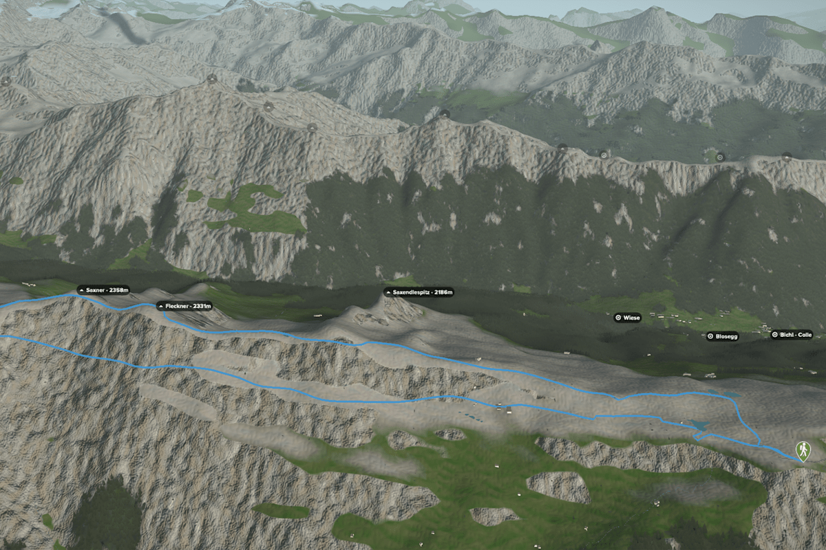 3D-Kartenausschnitt der Wanderung auf den Fleckner.
