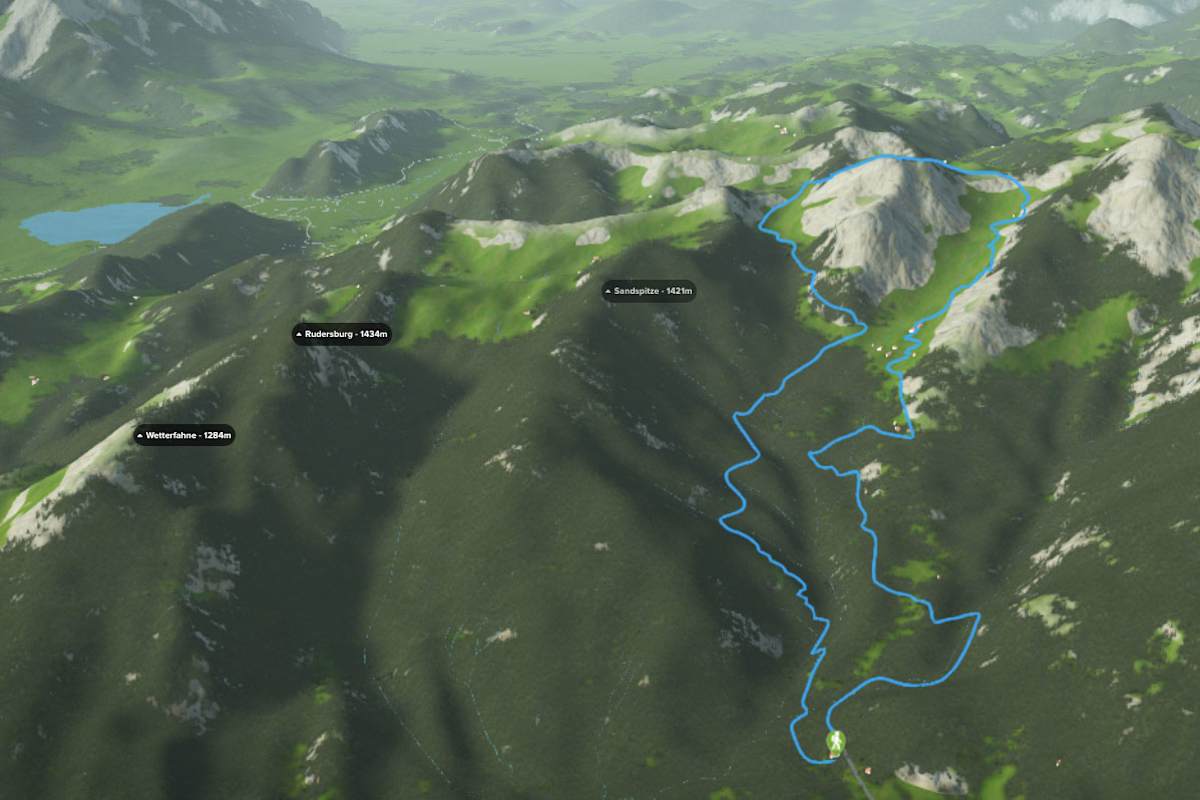 3D-Kartenausschnitt der Rundwanderung auf den Breitenstein in Bayern